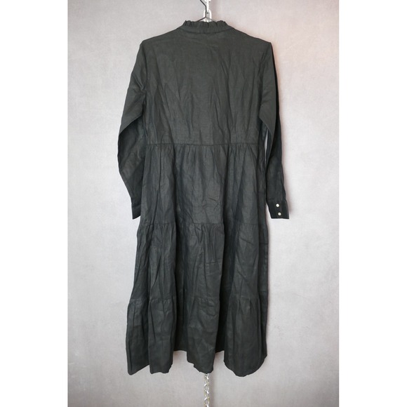 Alice Walk Womens Dress Small Black Linen Blend Long Sleeve Tiered Midi - Picture 2 of 10